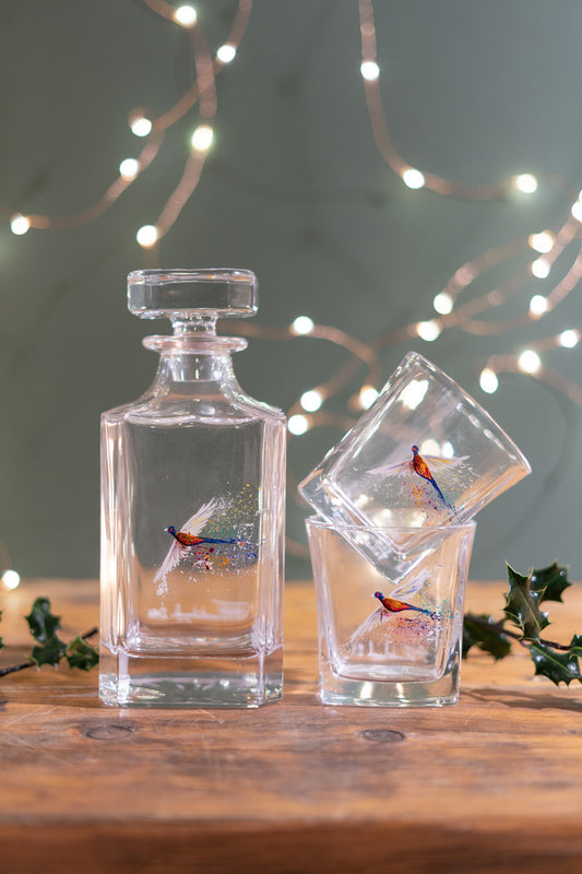 Hand painted Pheasant glassware